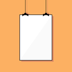 Paper poster with black frame on grey wall. Blank A4 format on the gray background. jpeg image jpg illustration 