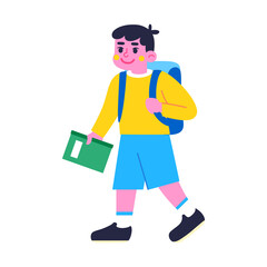 Happy boy character holding a book Back to school Vector illustration