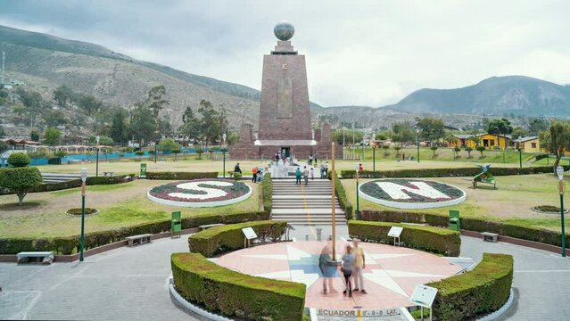 4K Timelapse Sequence of Quito, Ecuador - The Mitad del Mundo site in the Ecaudorian capital during a cloudy day