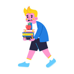 Happy boy character holding some books Back to school Vector illustration