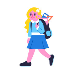 Happy girl character with a bag Back to school Vector illustration
