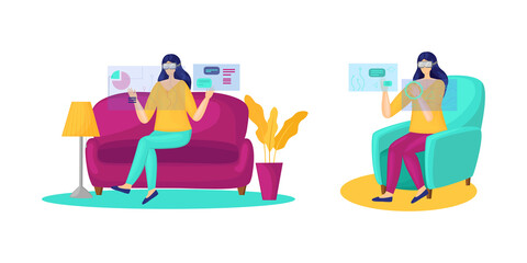 Woman with vr glasses metaverse concept vector illustration