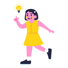 Happy girl character with a lightbulb Back to school Vector illustration