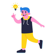 Happy boy character with a lightbulb Back to school Vector illustration