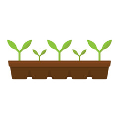 Saplings in pots icon. Plant in a tray. Color silhouette. Horizontal front side view. Vector simple flat graphic illustration. Isolated object on a white background. Isolate.