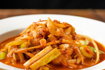 Northeast local specialty cold salad - scallion mixed with yellow clams