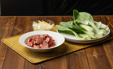 Chinese local speciality home-cooked dish - sausage fried vegetables