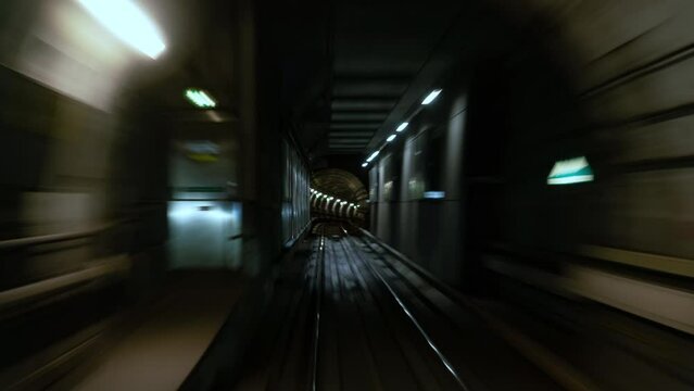 4K Hyperlapse Sequence of Copenhagen, Denmark - First person POV indoor view inside the subway of Copenhagen during a sunny day