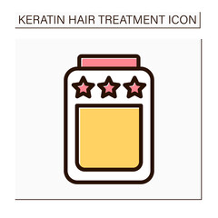 Fototapeta premium Keratin reviews color icon.Feedback about hair care procedure. Keratin treatment in beauty salons. Positive review. Beauty procedure concept. Isolated vector illustration