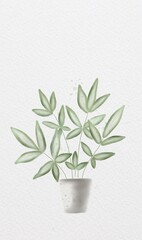 Watercolour plant in flowerpot with realistic paper texture 