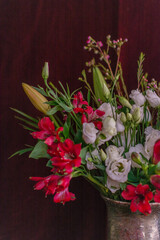 Red and White Bouquet Old Painting