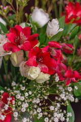 Red and White Bouquet Old Painting