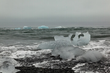 Iceland icebergs beach in jokulsarlon.