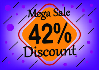42 percent discount promotion during mega sale shop offer. Sale banner, web poster in purple and orange.