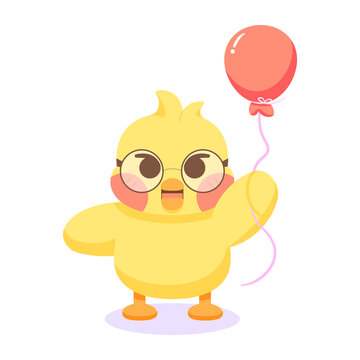 Isolated chick cartoon character with a balloon Vector illustration
