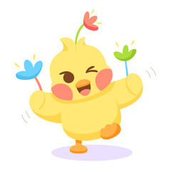 Isolated cute happy chick cartoon character Vector illustration