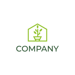 Simple fresh leaf and house logo design vector illustration