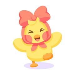 Obraz na płótnie Canvas Isolated happy chick cartoon character with a ribbon on its head Vector illustration