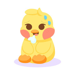Fototapeta premium Isolated exhausted chick cartoon character Vector illustration