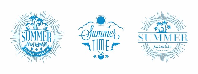 hand draw summer holiday logo set - obrazy, fototapety, plakaty