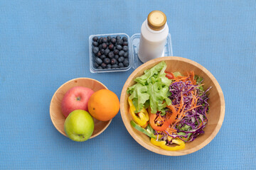 Organic Blueberry and Apple Salad with Milk Healthy Diet