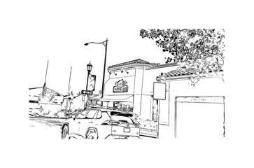 Obraz premium Building view with landmark of Monterey is the city in California. Hand drawn sketch illustration in vector.