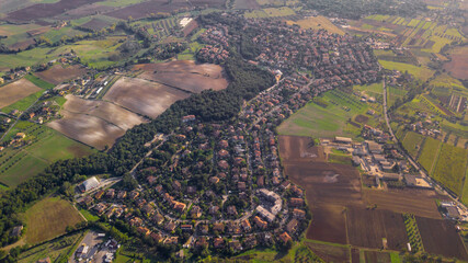 Aerial view of the hamlet of Valcanneto in the municipality of Cerveteri near Rome, in Italy.