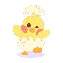 Isolated happy chick cartoon character on its eggshell Vector illustration