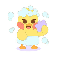 Isolated happy chick cartoon character taking a bath Vector illustration