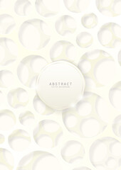 White premium abstract vector holey background with circles and a round copy space with a golden border. Luxury layered textured A4 template for brochure, card or notebook cover