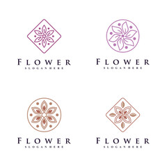 Set of floral icon logo design collection with creative concept Premium Vector