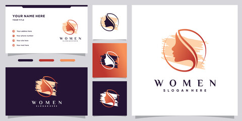 Obraz na płótnie Canvas Women beauty logo design with leaf element and business card template Premium Vector