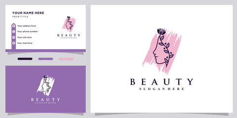Beauty logo design icon for beauty salon with business card template Premium Vector