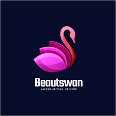 Vector Logo Illustration Beautiful Swan Gradient Colorful Style.