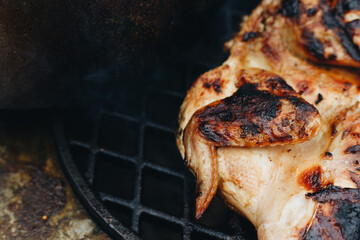 Grilled chicken leg on the flaming portable grill. Baked BBQ Chicken Wings. Baked Buffalo Wings Recipe.