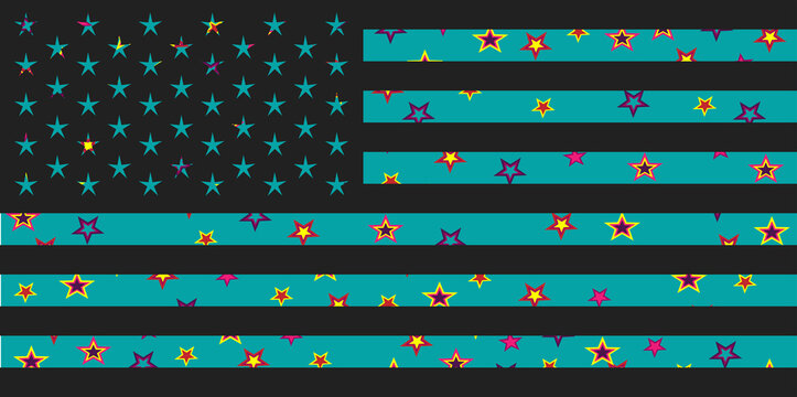 American flag blue stars graffiti, colorful pop art background USA vector