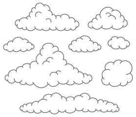 Cartoon Cloud Clipart Set - Colored White Opaque