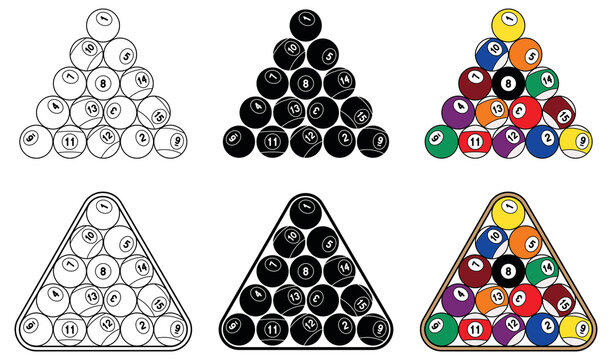 Billiards Pool Rack Set up Clipart - Outline, Silhouette and Color