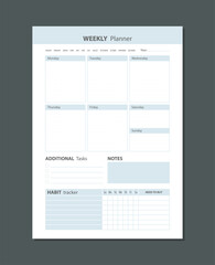 Weekly planner for planning tasks for the whole day business tasks and study schedule