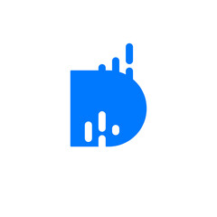 letter D with abstract code particles. A simple symbol on isolated background. Digital, crypto and web theme.