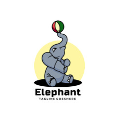 Vector Logo Illustration Elephant Mascot Cartoon Style.
