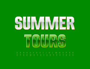 Vector advertising Poster Summer Tours. Stylish Alphabet Letters and Numbers set. Elegant Green Font