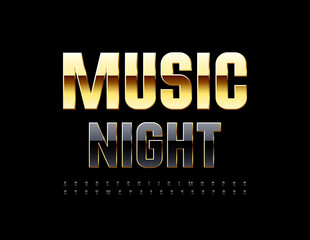Vector chic flyer Music Night. Elite glossy Font. Black and Gold Alphabet Letters and Numbers set