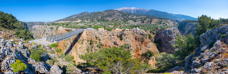 Fototapeta na wymiar Metal Bridge over the Aradena Canyon, Chania, Crete, Greece