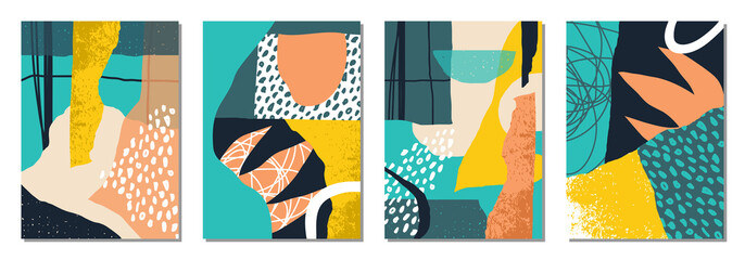 Set of trendy social media templates with abstract organic shapes composition in contemporary collage minimal style