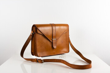 a vintage leather hand bag briefcase vintage schoolbag with storage compartments with shoulder...