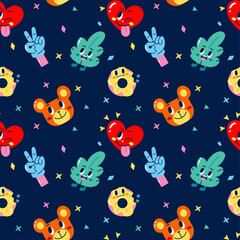 Colored seamless pattern background with different emotes Vector illustration