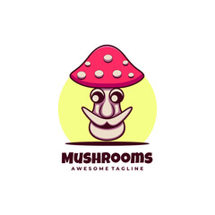 Vector Logo Illustration Mushrooms Mascot Cartoon Style.