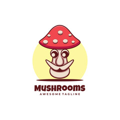 Vector Logo Illustration Mushrooms Mascot Cartoon Style.