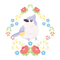 Isolated cute bird in a floral frame Vector illustration